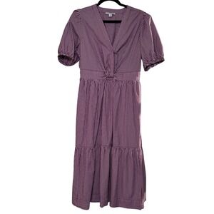 Free Assembly Womens Striped Twist Front Tiered Midi Dress Burgundy White Small